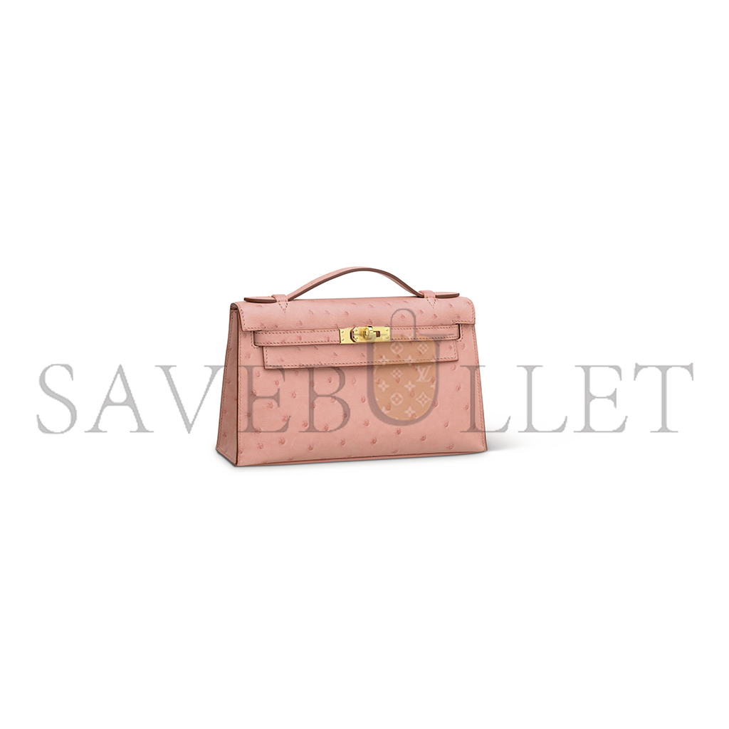 HERMÈS MASTER A TERRE CUITE OSTRICH KELLY POCHETTE WITH GOLD HARDWARE (22*14*7cm) 